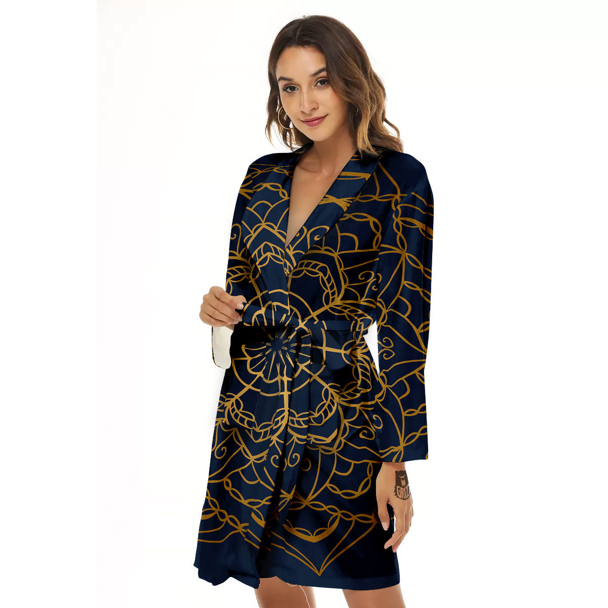 Bohemian Mandala Gold And Blue Print Women's Robe-grizzshop