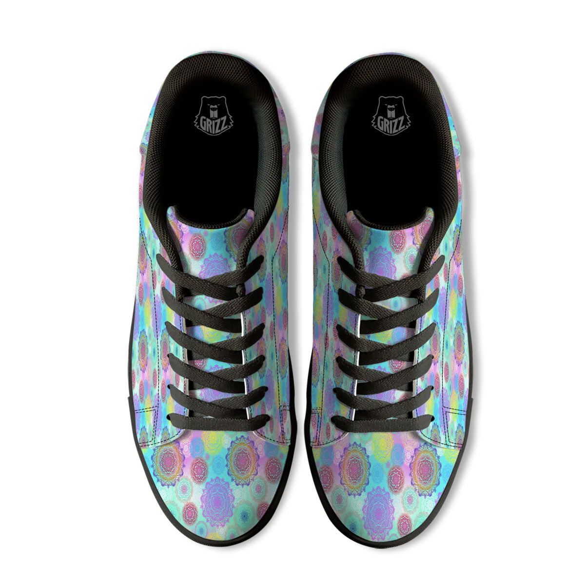 Bohemian Mandala Pastel Print Pattern Black Low Top Sneakers-grizzshop