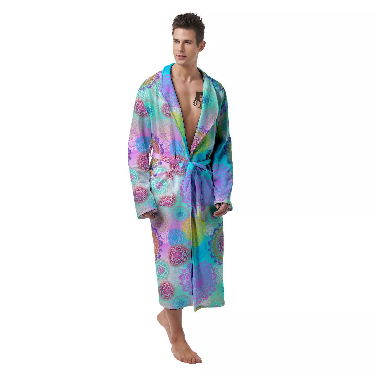 Bohemian Mandala Pastel Print Pattern Men's Robe-grizzshop