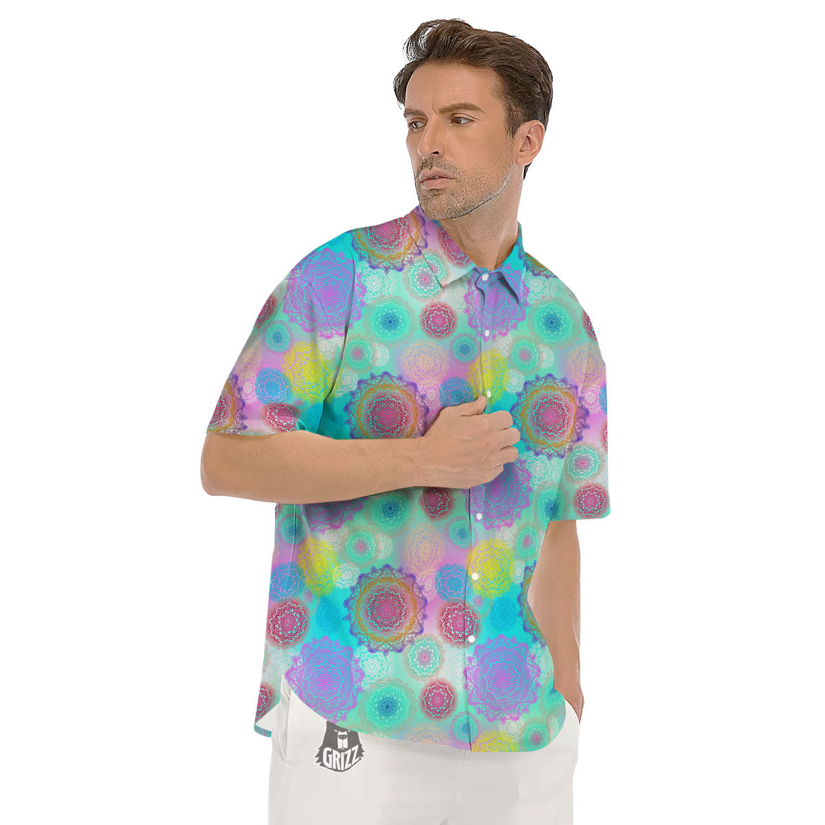 Bohemian Mandala Pastel Print Pattern Men's Short Sleeve Shirts-grizzshop