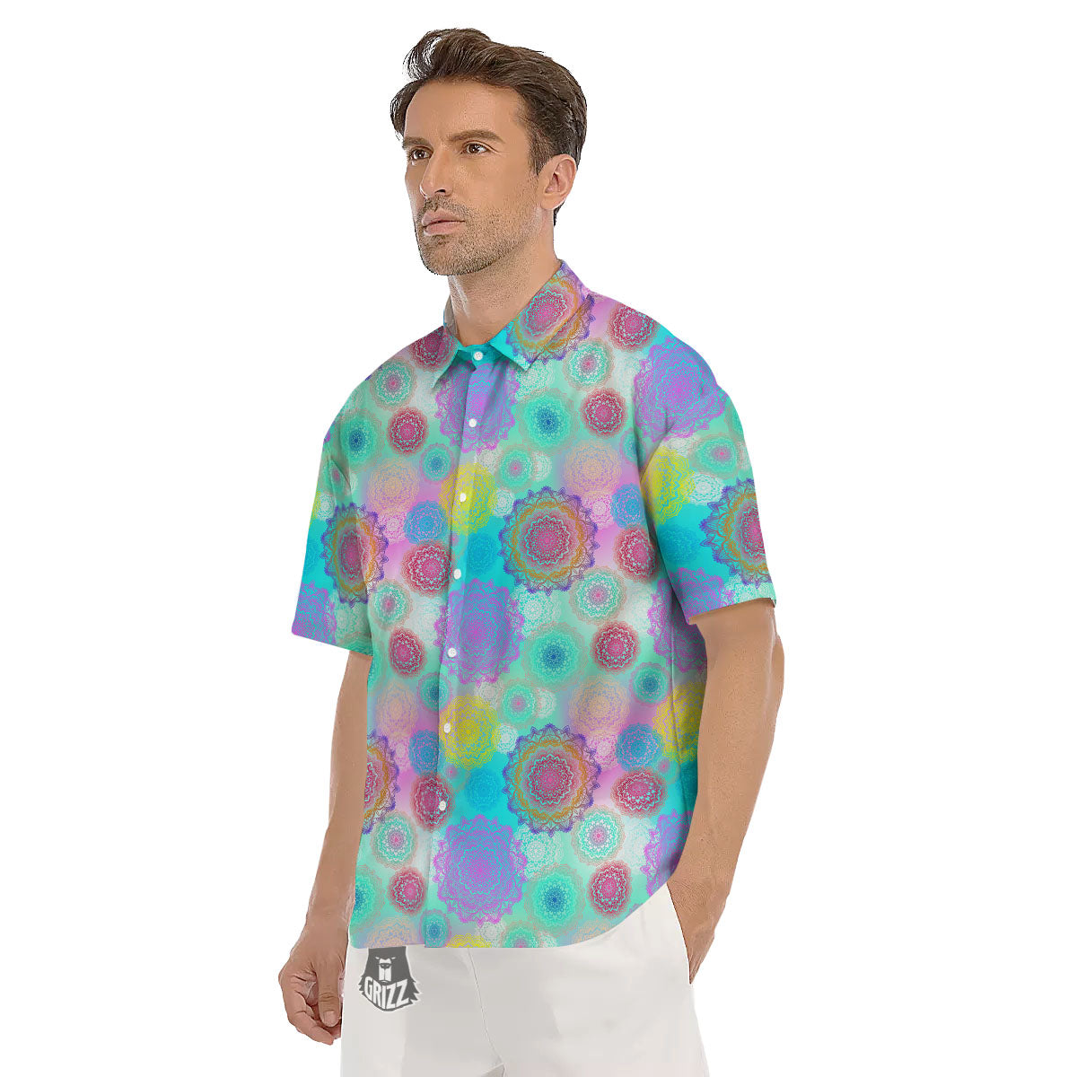 Bohemian Mandala Pastel Print Pattern Men's Short Sleeve Shirts-grizzshop