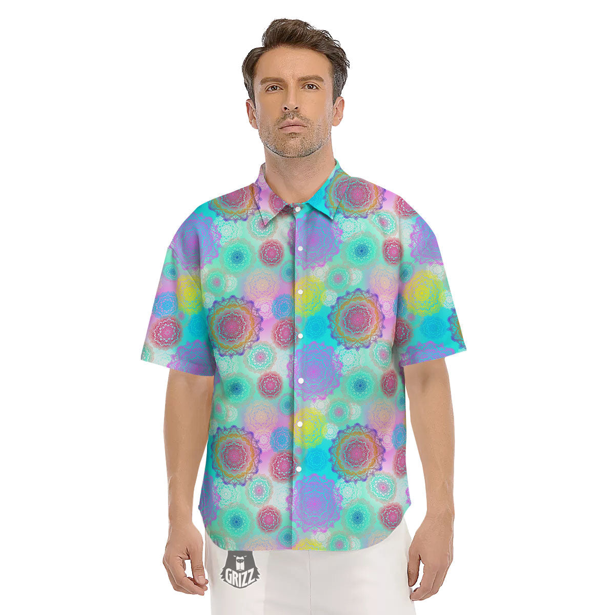 Bohemian Mandala Pastel Print Pattern Men's Short Sleeve Shirts-grizzshop