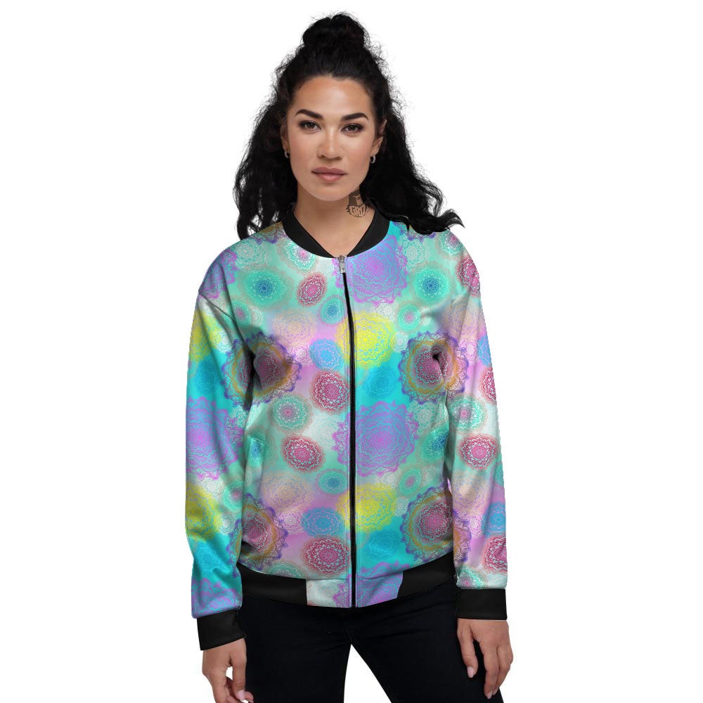 Bohemian Mandala Pastel Print Pattern Women's Bomber Jacket-grizzshop