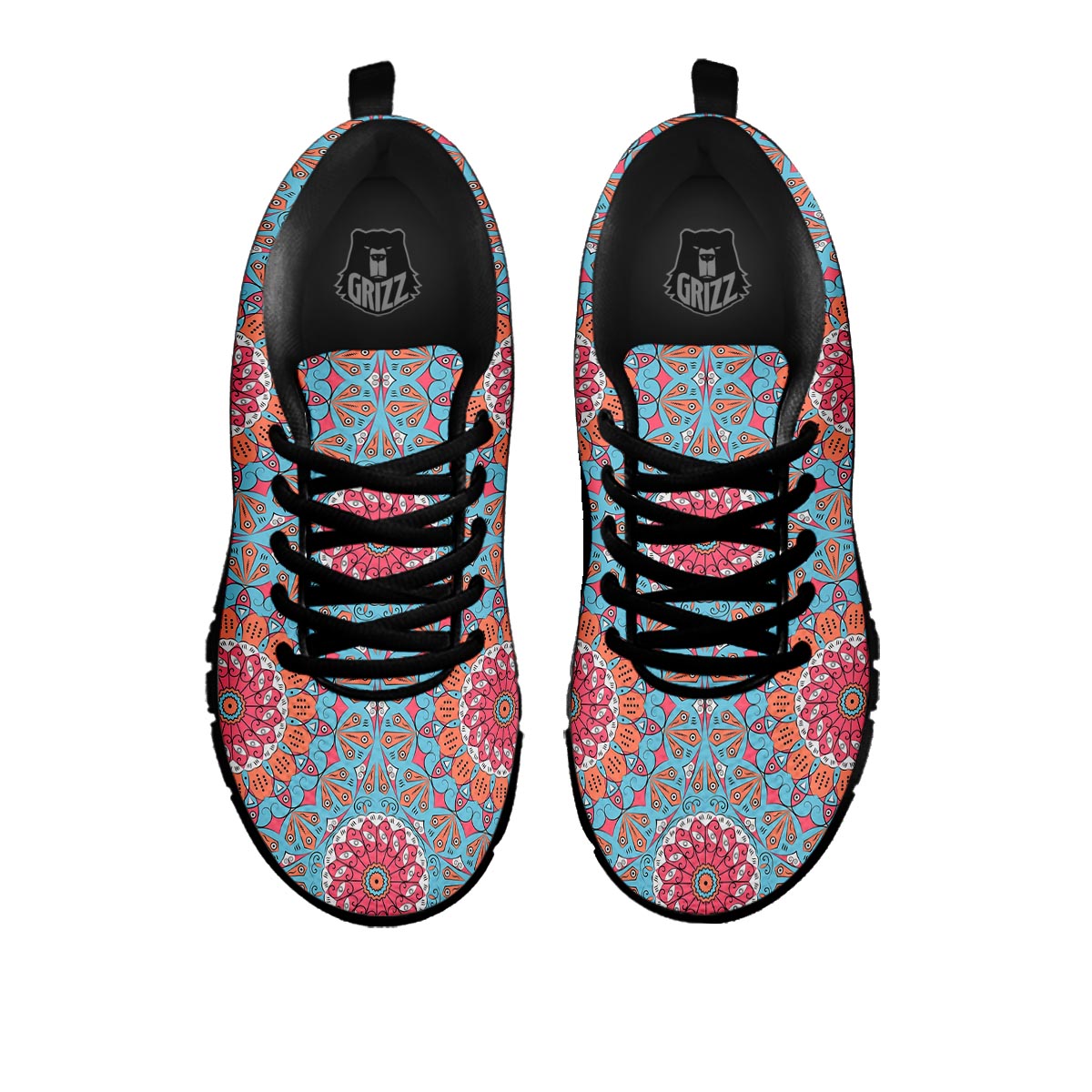 Bohemian Mandala Pink And Teal Print Pattern Black Sneaker-grizzshop