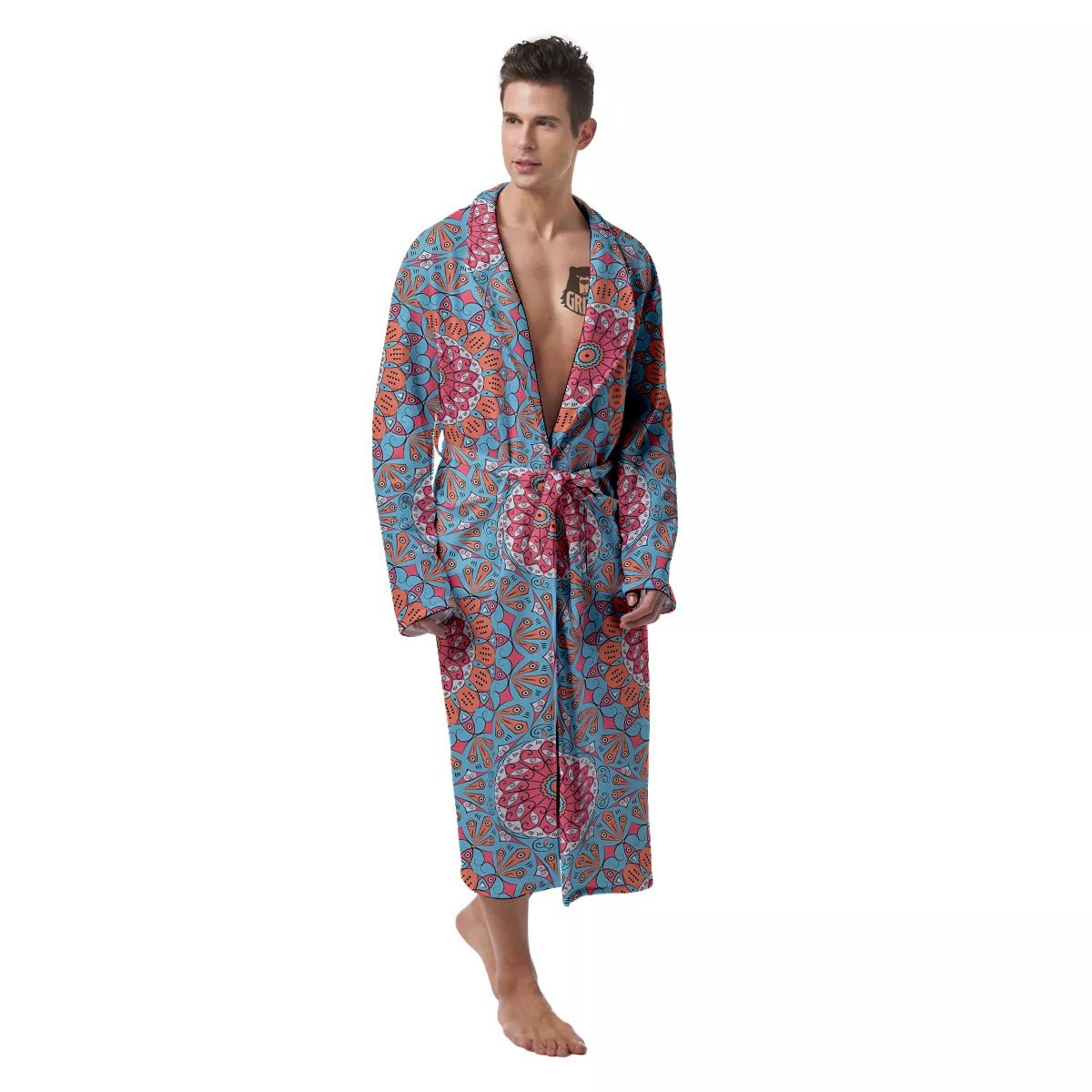 Bohemian Mandala Pink And Teal Print Pattern Men's Robe-grizzshop