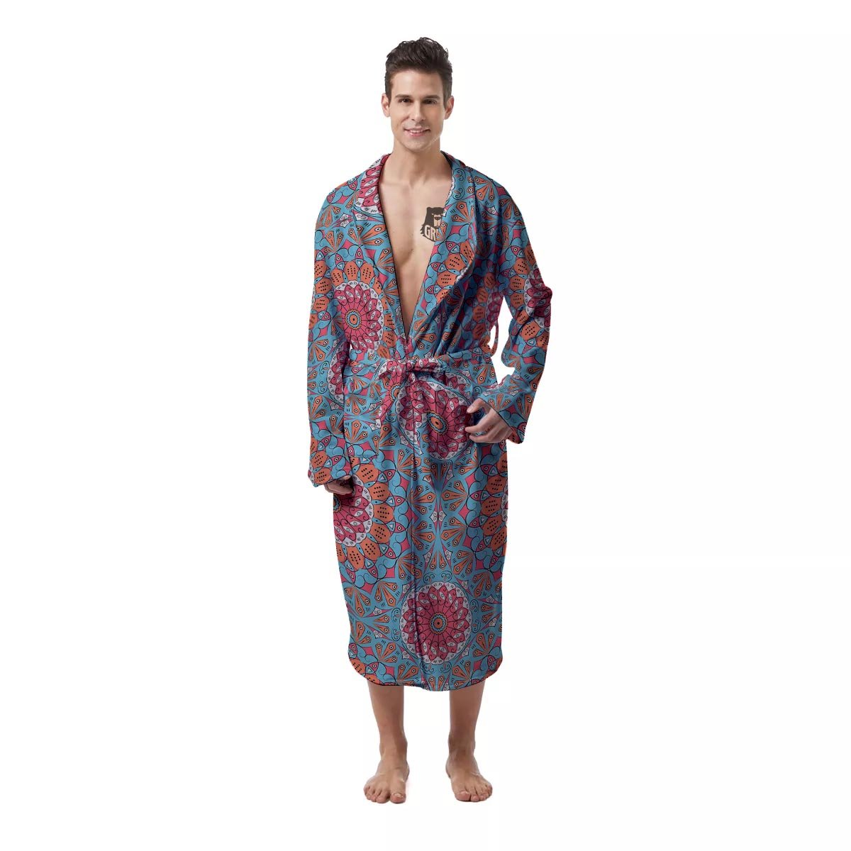 Bohemian Mandala Pink And Teal Print Pattern Men's Robe-grizzshop