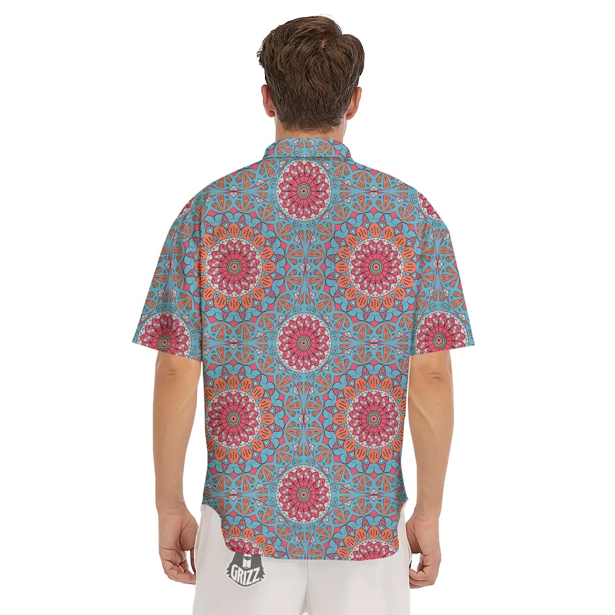 Bohemian Mandala Pink And Teal Print Pattern Men's Short Sleeve Shirts-grizzshop