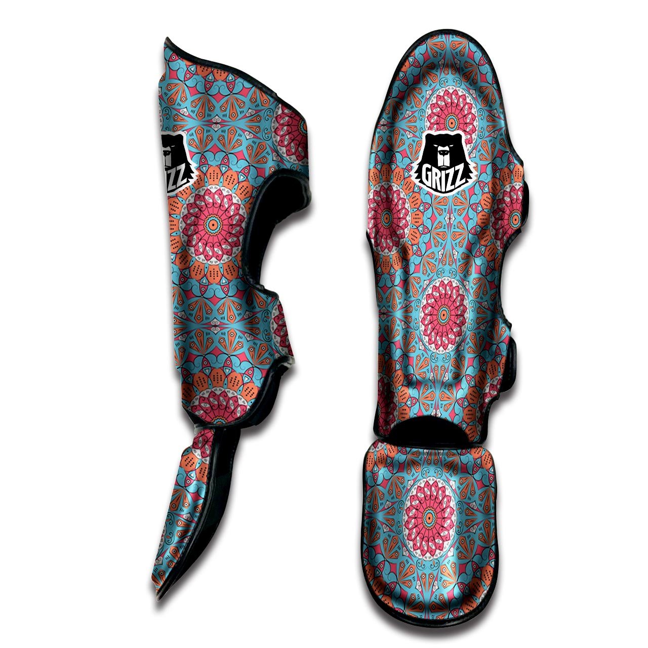 Bohemian Mandala Pink And Teal Print Pattern Muay Thai Shin Guards-grizzshop