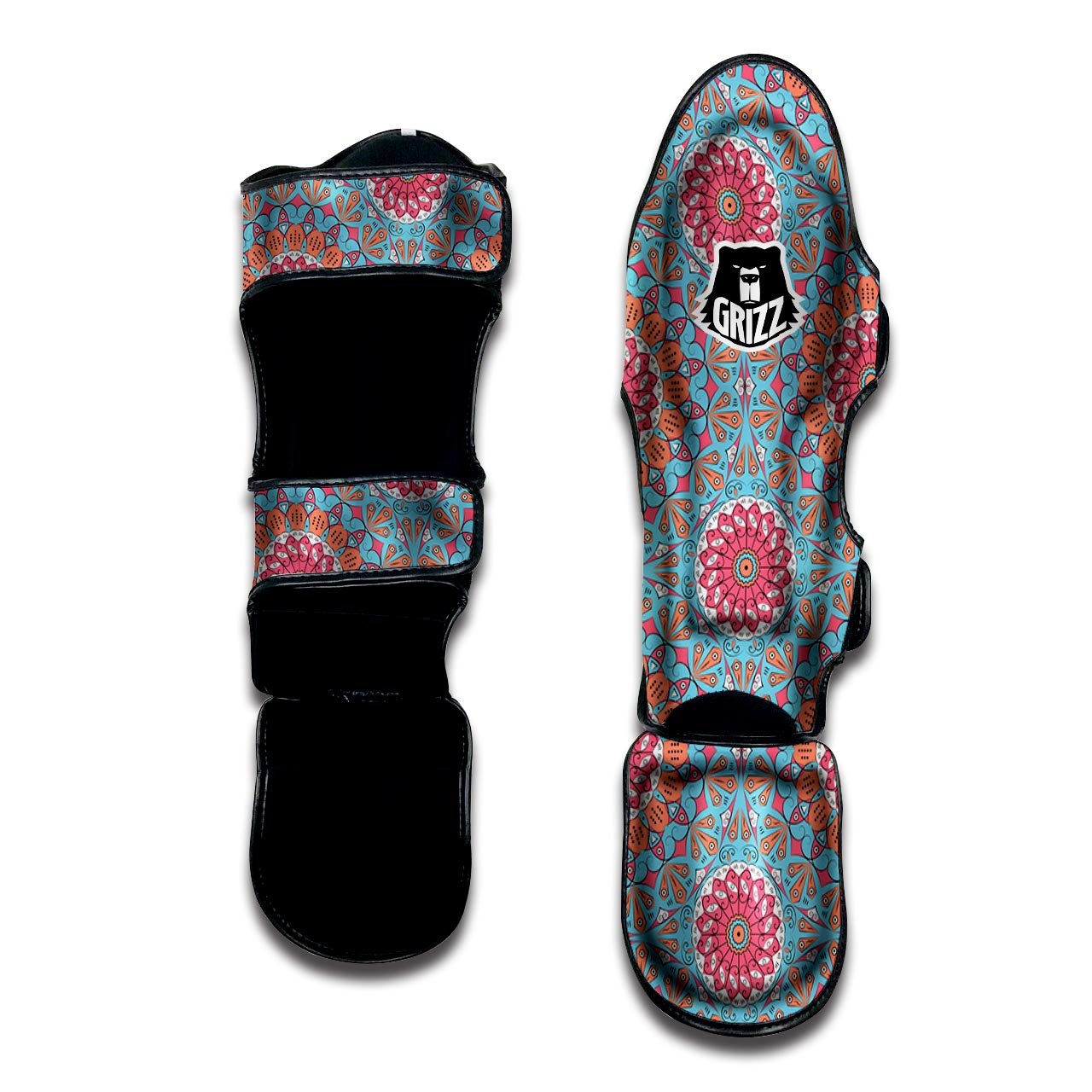 Bohemian Mandala Pink And Teal Print Pattern Muay Thai Shin Guards-grizzshop