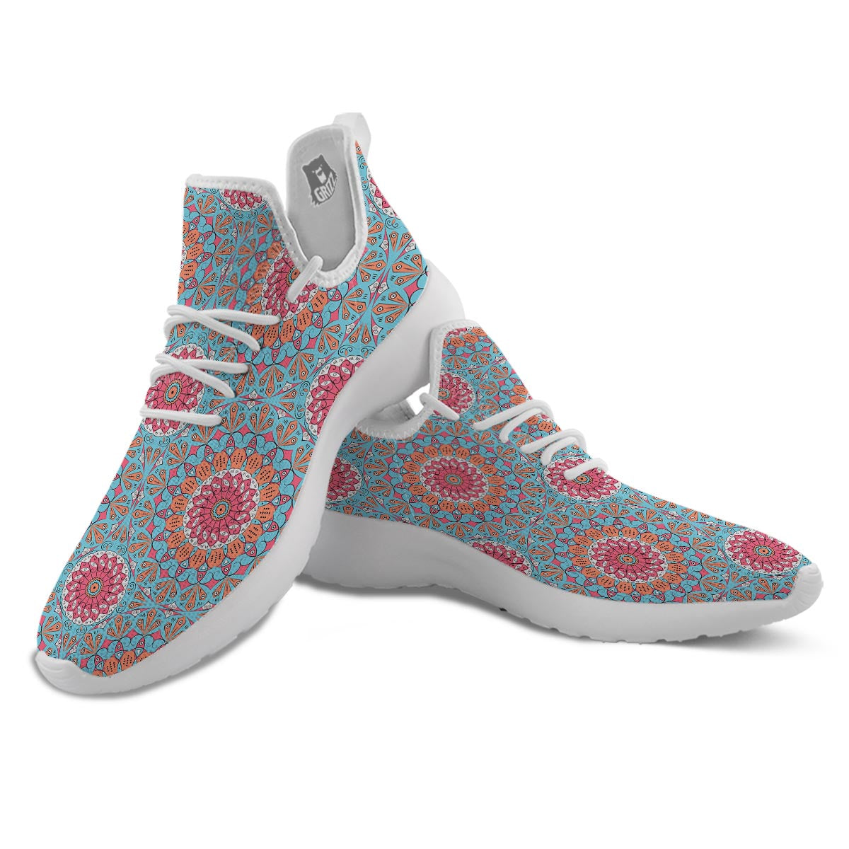 Bohemian Mandala Pink And Teal Print Pattern White Athletic Shoes-grizzshop