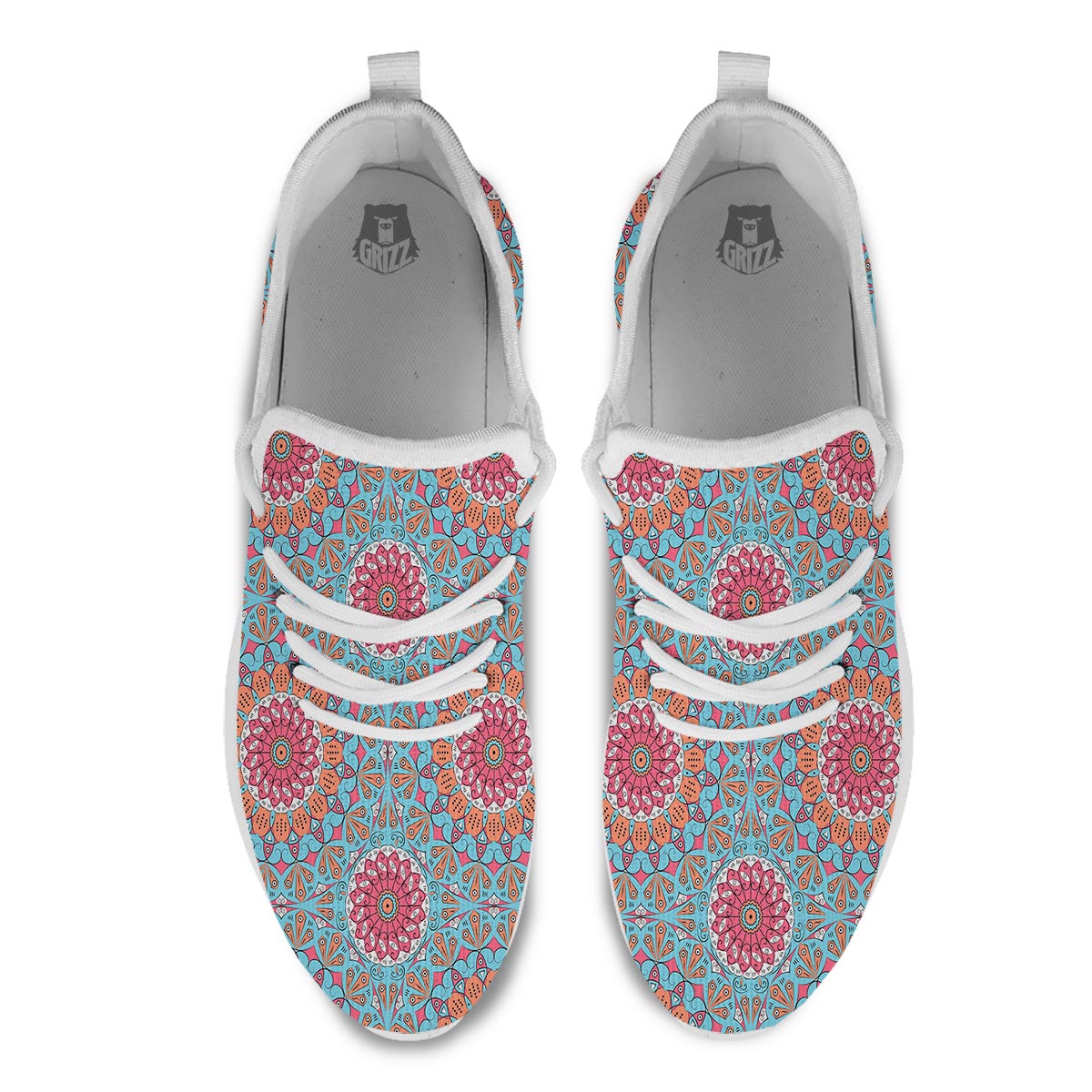 Bohemian Mandala Pink And Teal Print Pattern White Athletic Shoes-grizzshop