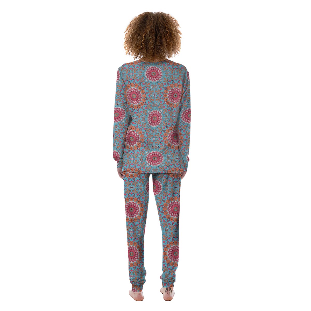 Bohemian Mandala Pink And Teal Print Pattern Women's Pajamas-grizzshop