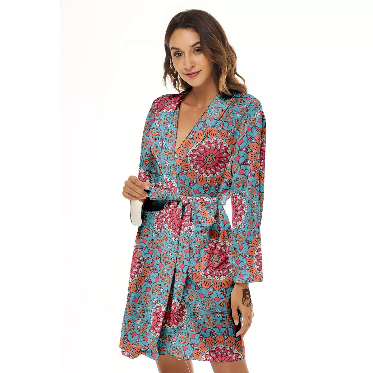 Bohemian Mandala Pink And Teal Print Pattern Women's Robe-grizzshop