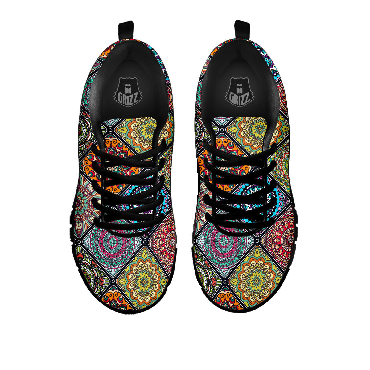 Bohemian Mandala Retro Print Pattern Black Sneaker-grizzshop