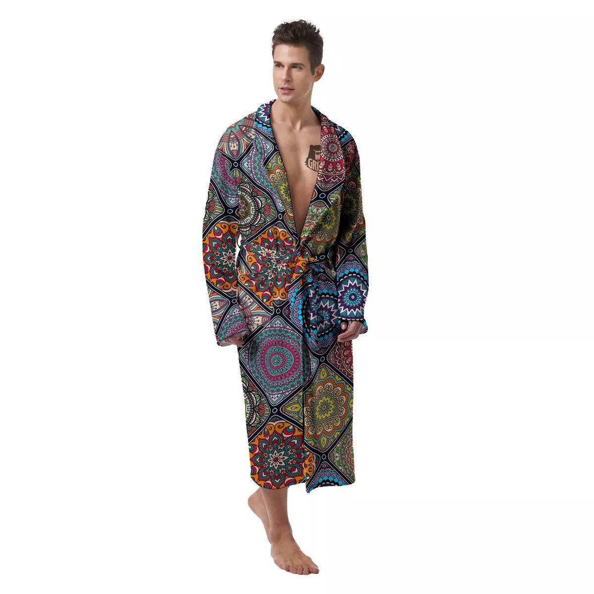 Bohemian Mandala Retro Print Pattern Men's Robe-grizzshop