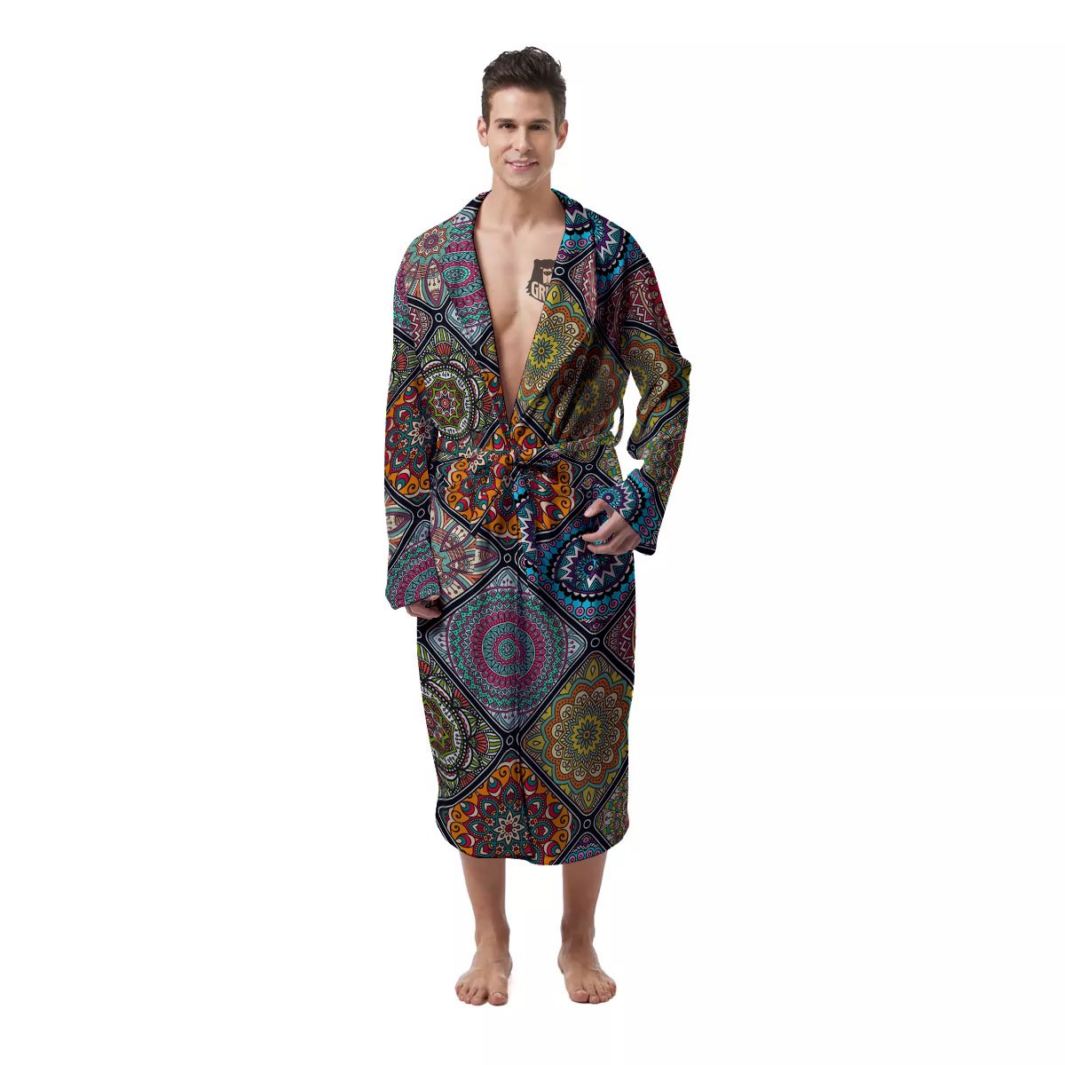 Bohemian Mandala Retro Print Pattern Men's Robe-grizzshop