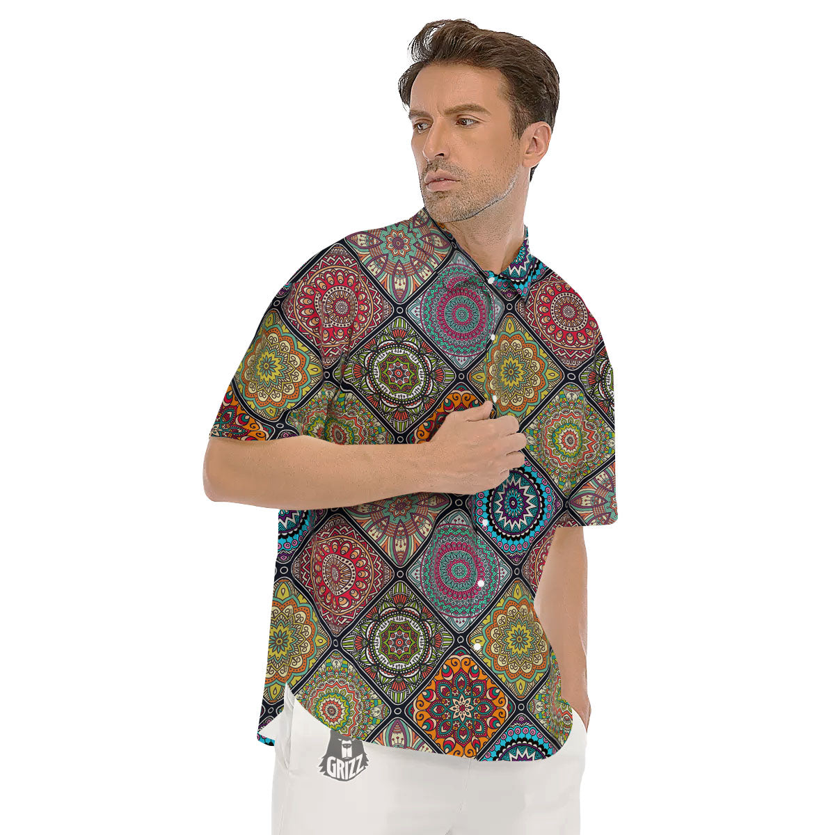 Bohemian Mandala Retro Print Pattern Men's Short Sleeve Shirts-grizzshop