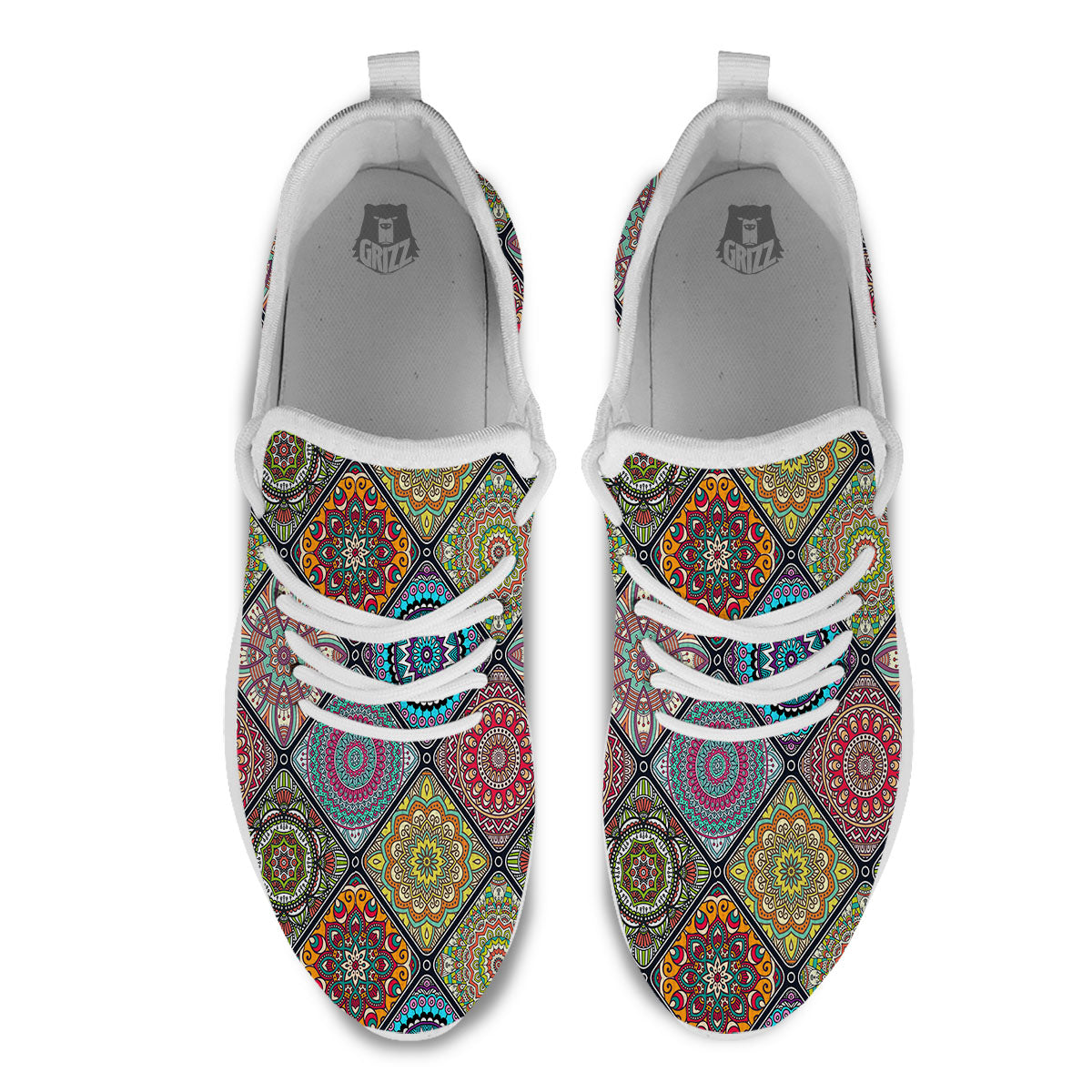 Bohemian Mandala Retro Print Pattern White Athletic Shoes-grizzshop