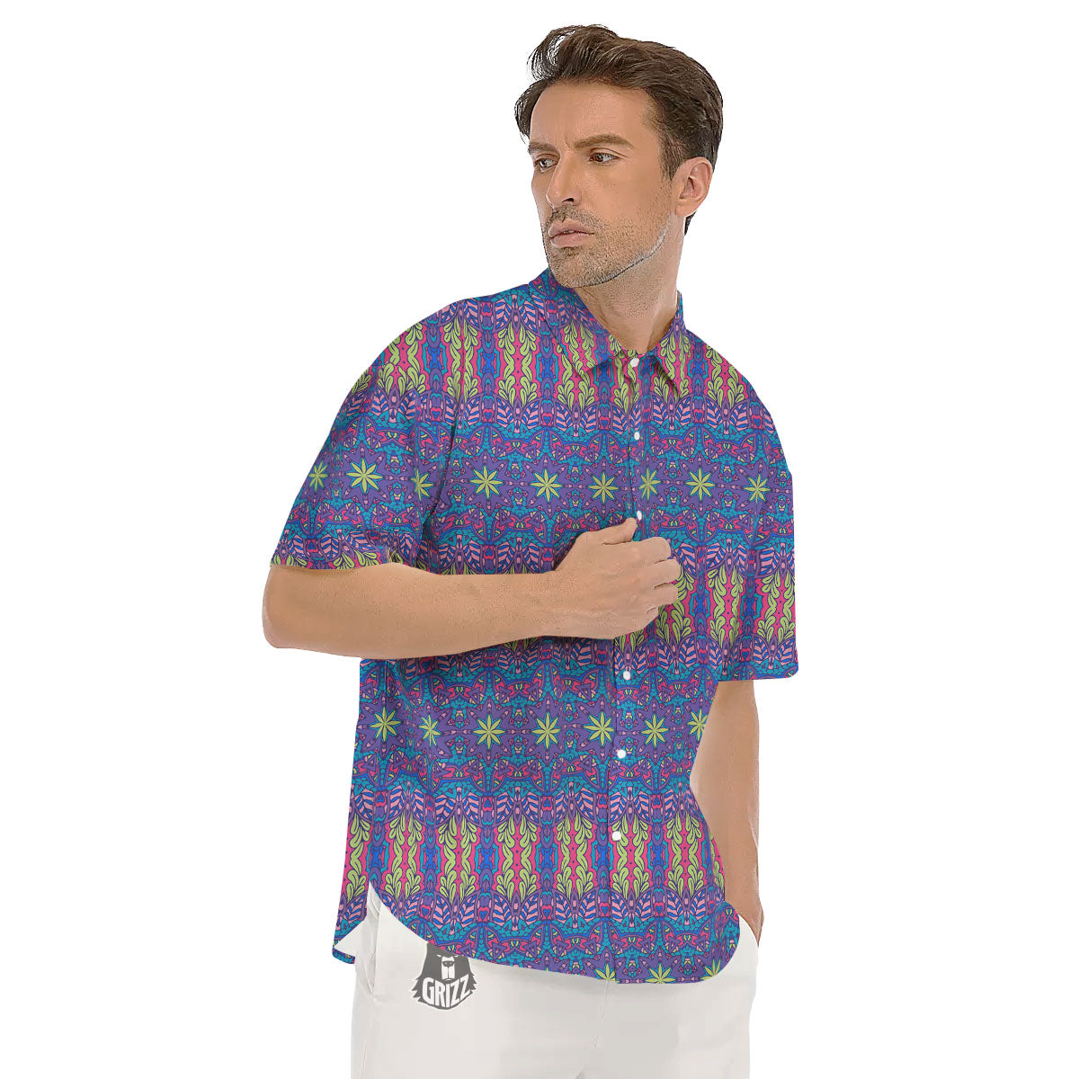 Bohemian Mandala Star Print Pattern Men's Short Sleeve Shirts-grizzshop