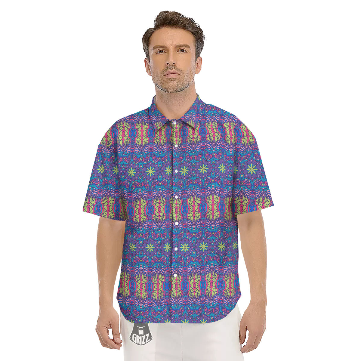 Bohemian Mandala Star Print Pattern Men's Short Sleeve Shirts-grizzshop