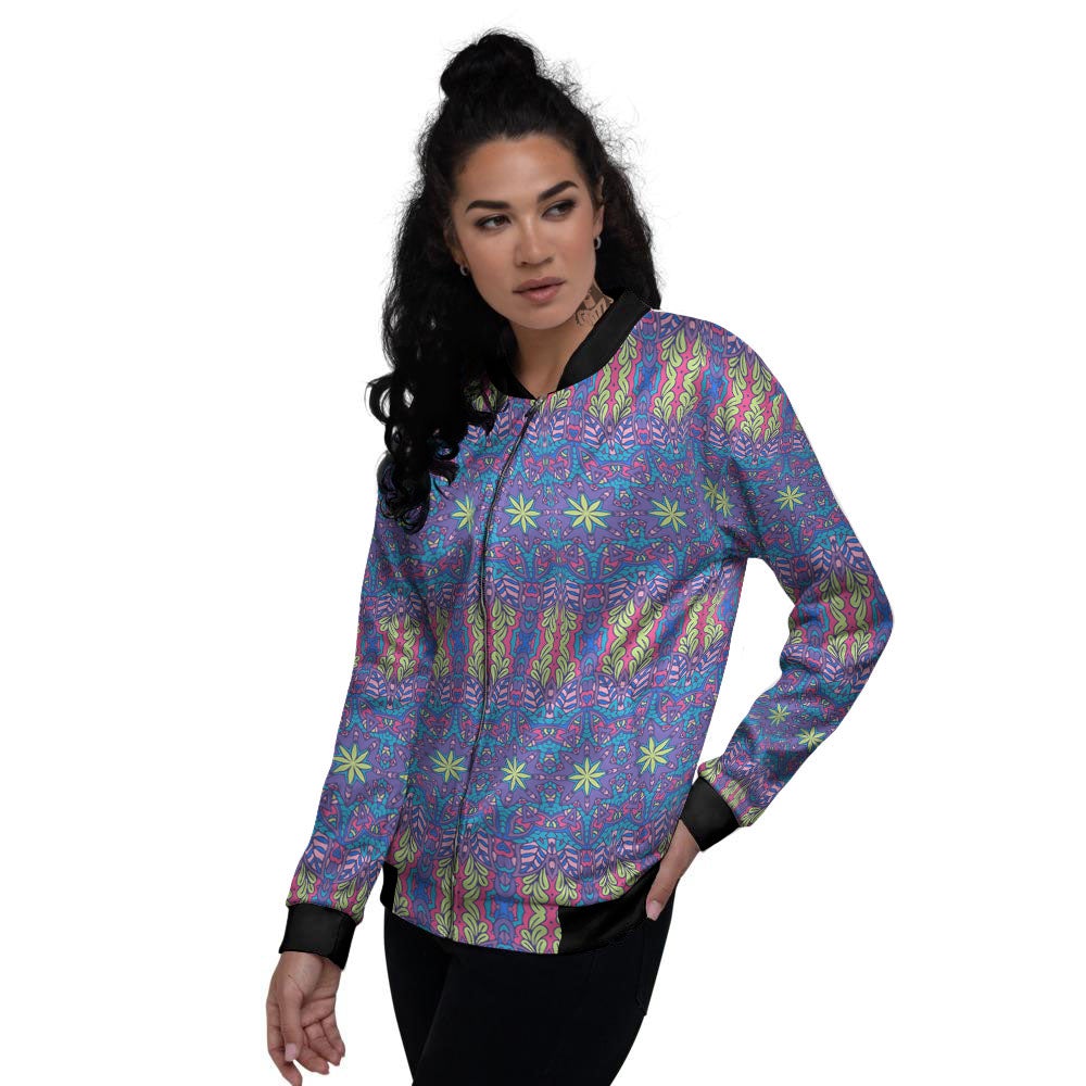 Bohemian Mandala Star Print Pattern Women's Bomber Jacket-grizzshop