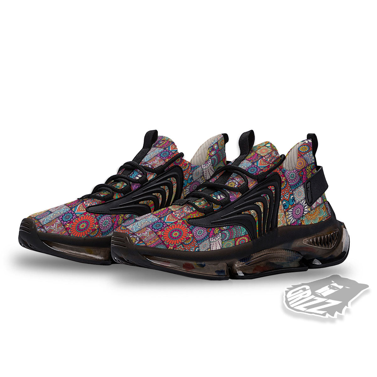Bohemian Mandala Tile Print Pattern Black Gym Shoes-grizzshop