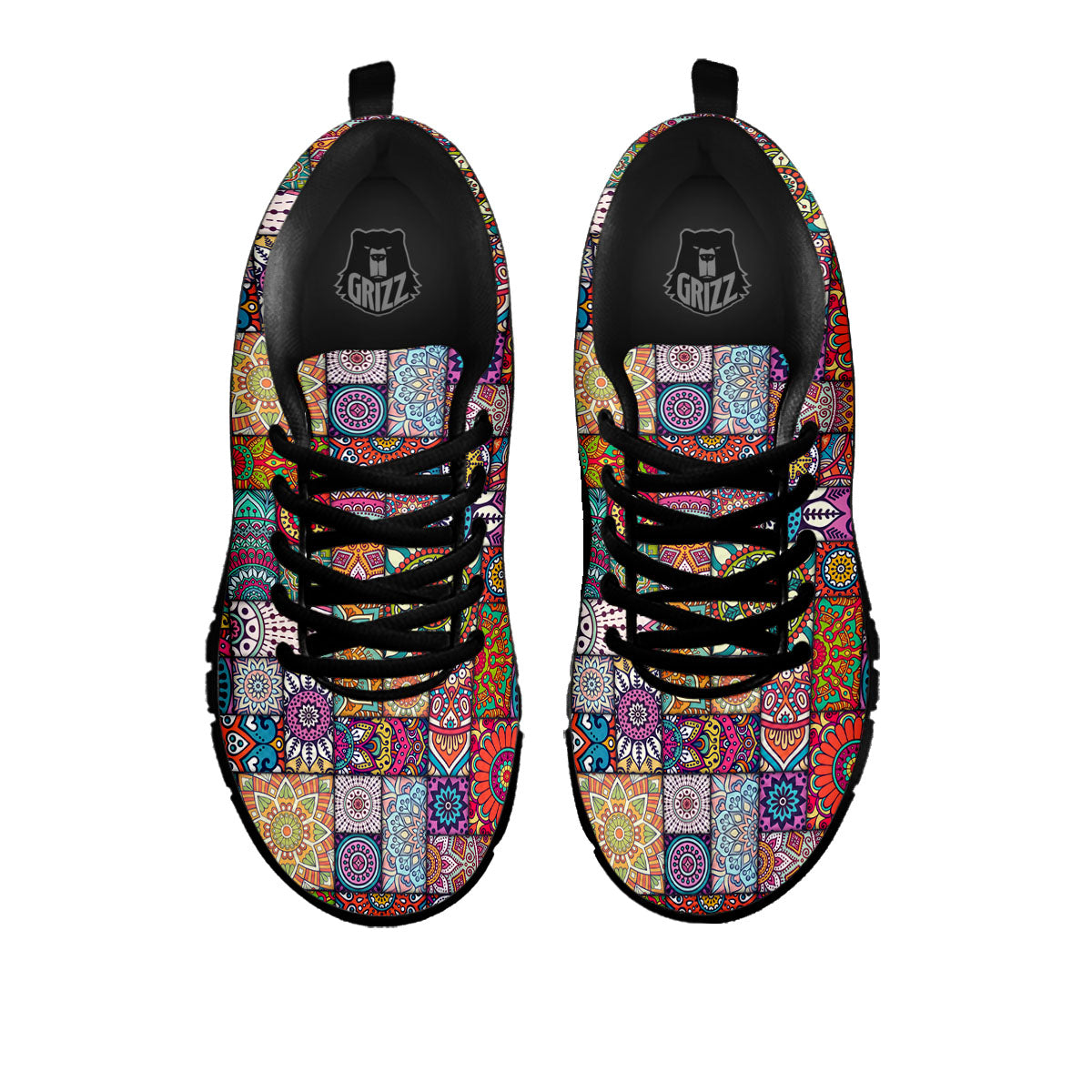 Bohemian Mandala Tile Print Pattern Black Sneaker-grizzshop