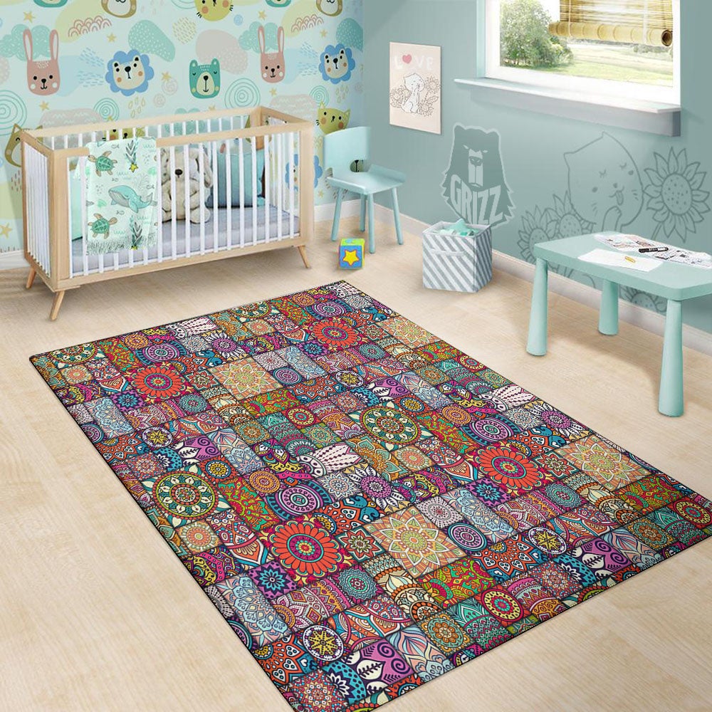 Bohemian Mandala Tile Print Pattern Floor Mat-grizzshop