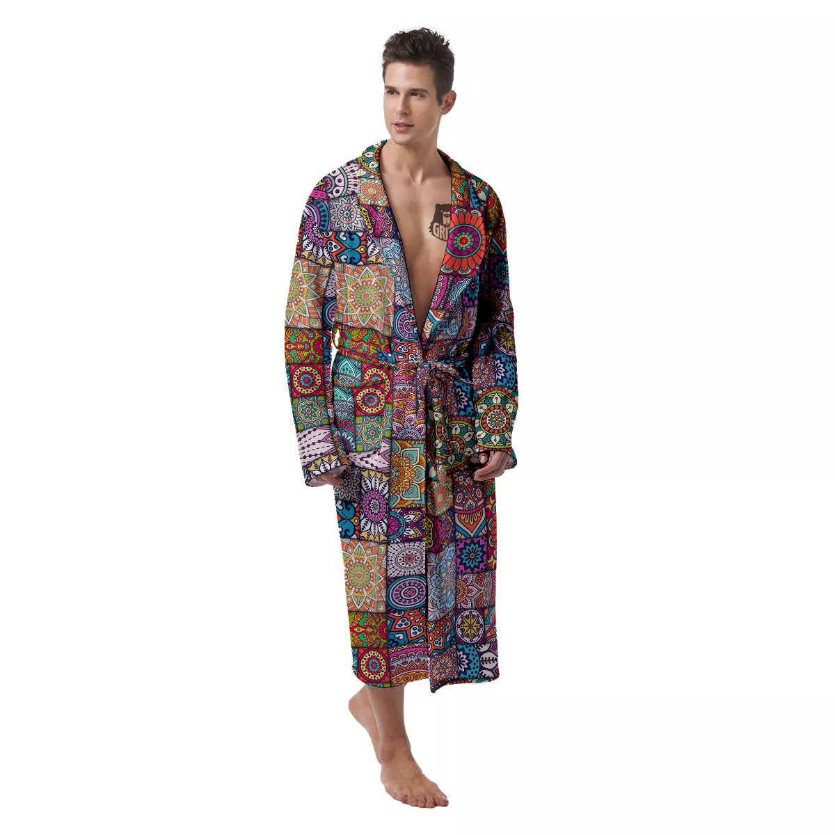 Bohemian Mandala Tile Print Pattern Men's Robe-grizzshop