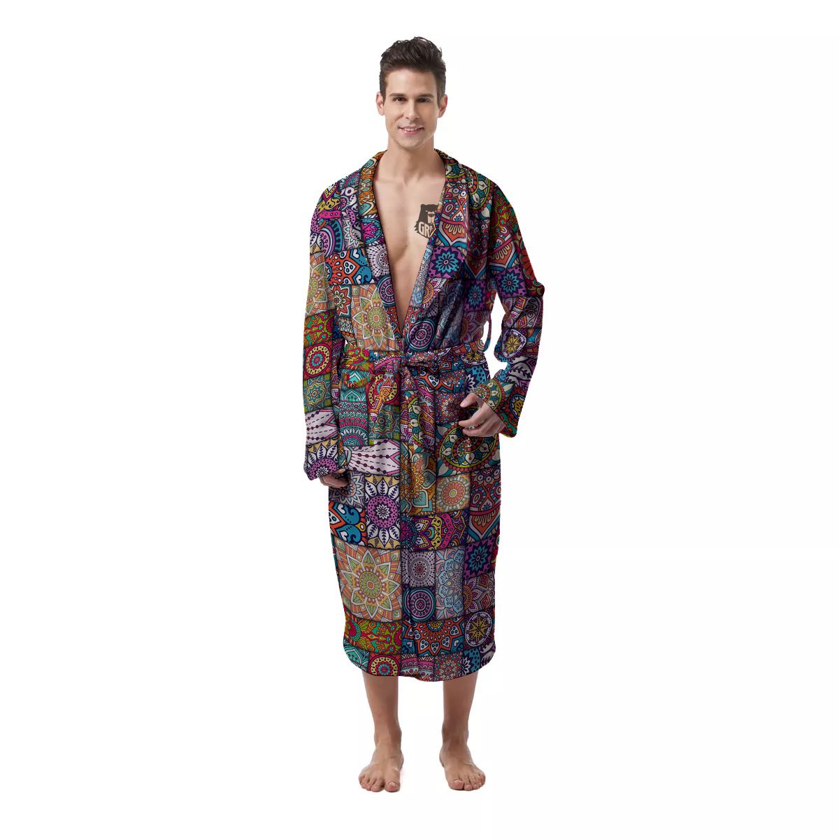 Bohemian Mandala Tile Print Pattern Men's Robe