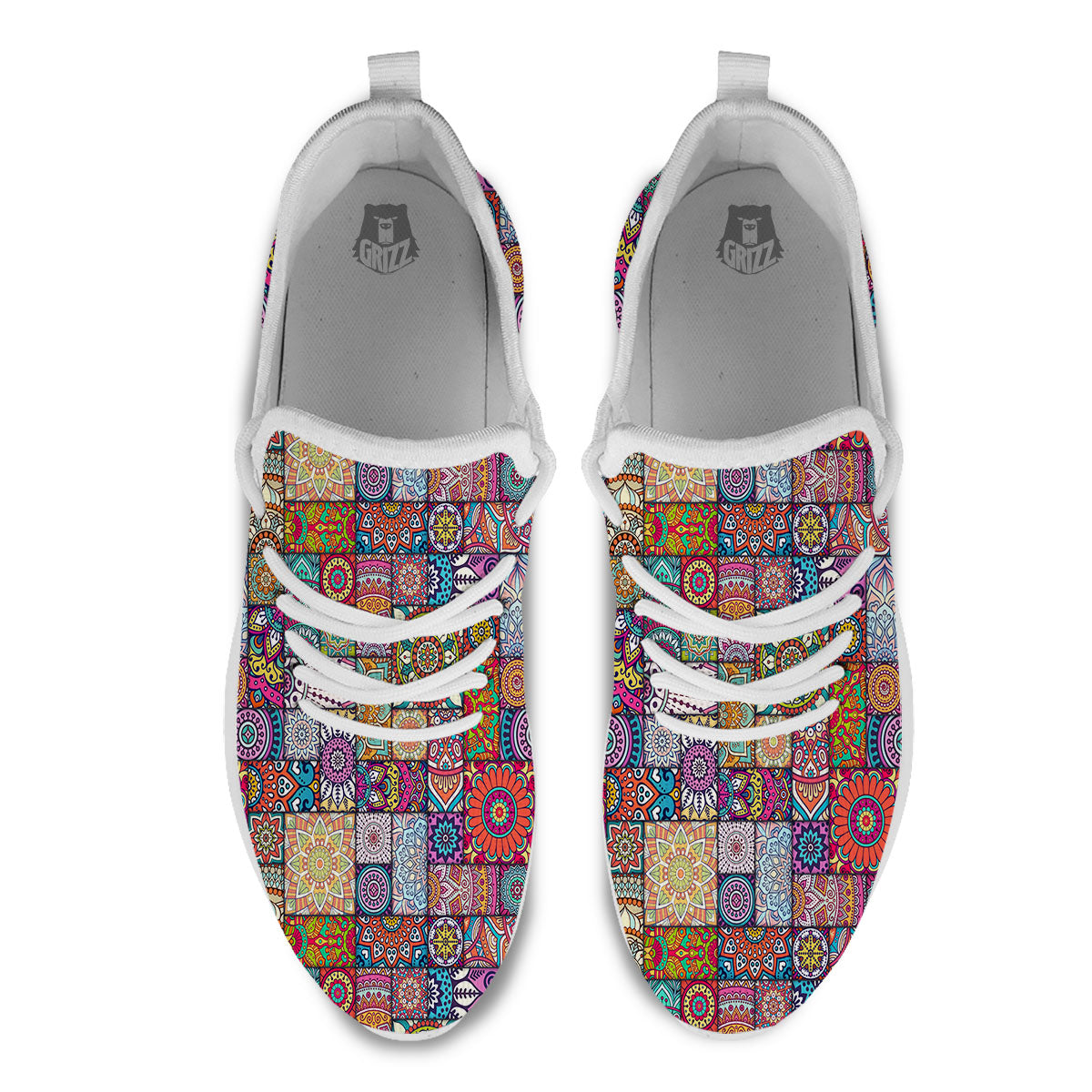 Bohemian Mandala Tile Print Pattern White Athletic Shoes-grizzshop