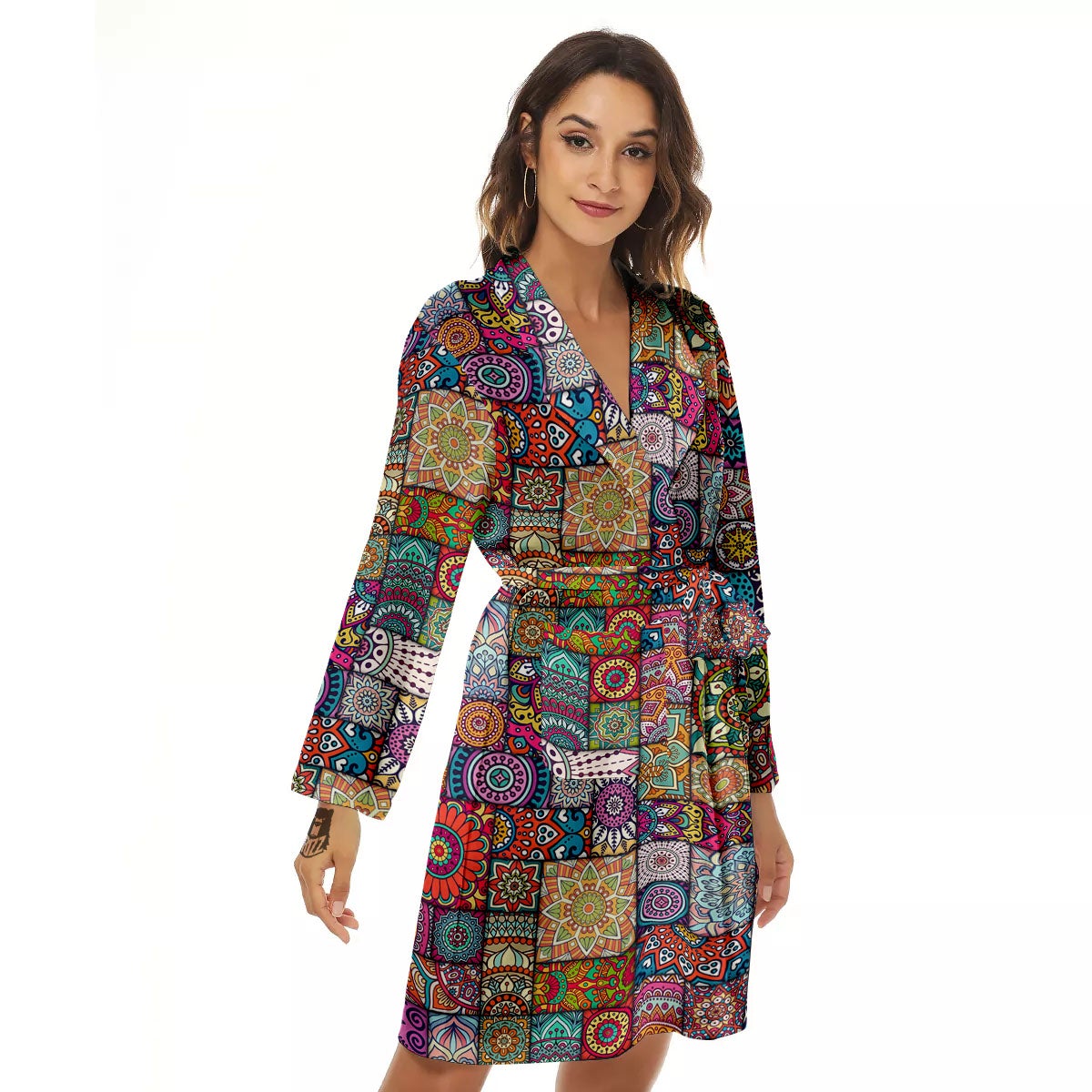 Bohemian Mandala Tile Print Pattern Women's Robe-grizzshop