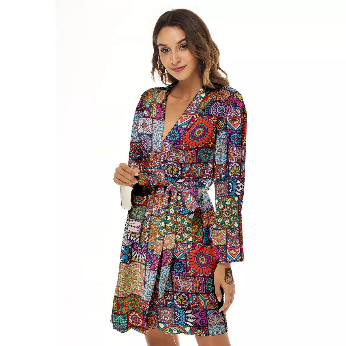 Bohemian Mandala Tile Print Pattern Women's Robe-grizzshop