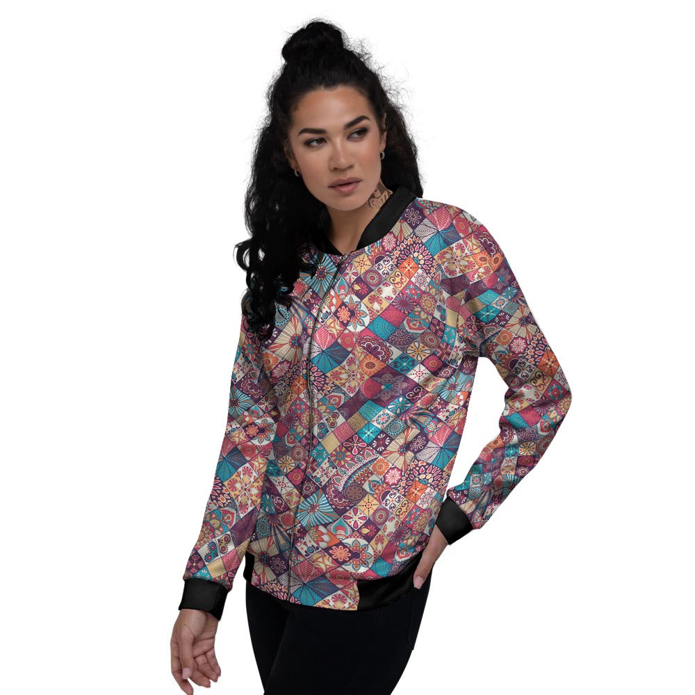 Bohemian Mandala Vintage Print Pattern Women's Bomber Jacket-grizzshop
