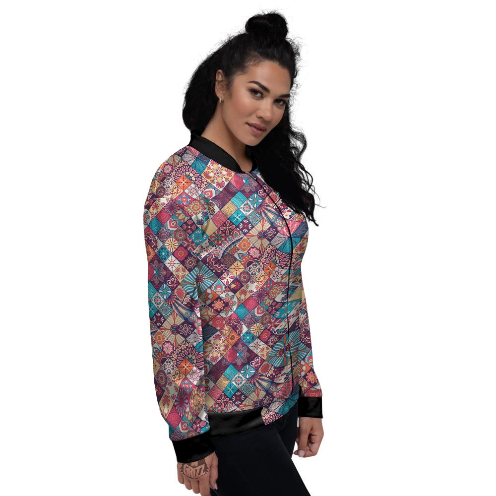 Bohemian Mandala Vintage Print Pattern Women's Bomber Jacket-grizzshop