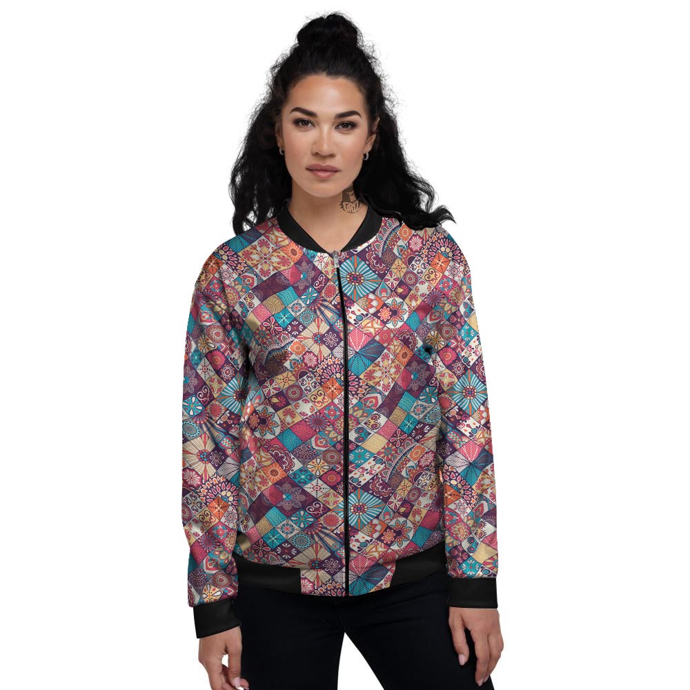Bohemian Mandala Vintage Print Pattern Women's Bomber Jacket-grizzshop