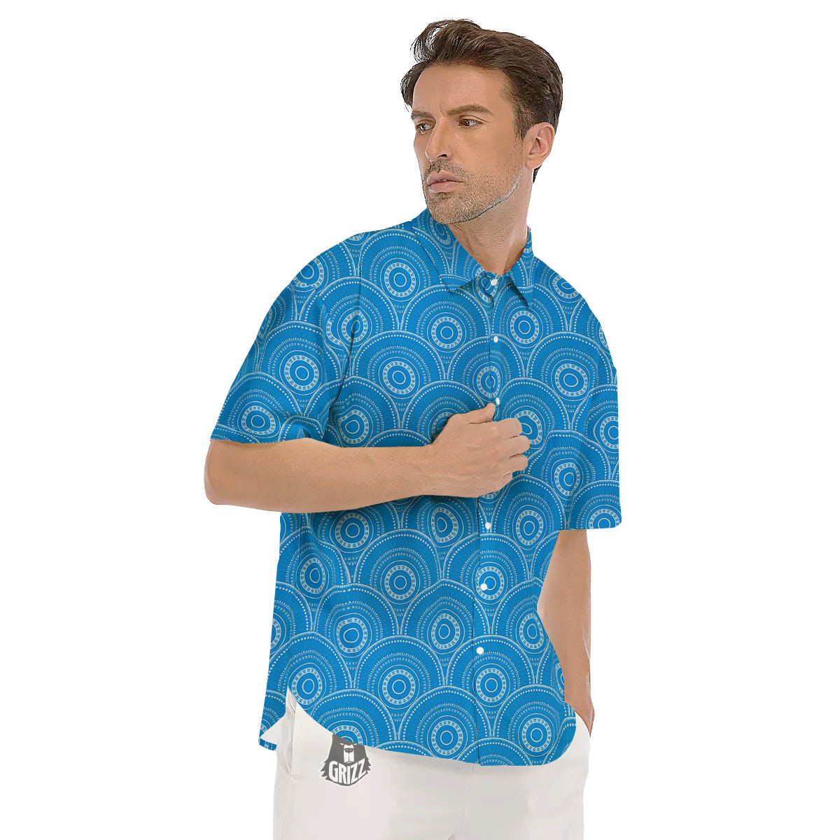 Bohemian Mandala Waves Print Pattern Men's Short Sleeve Shirts-grizzshop