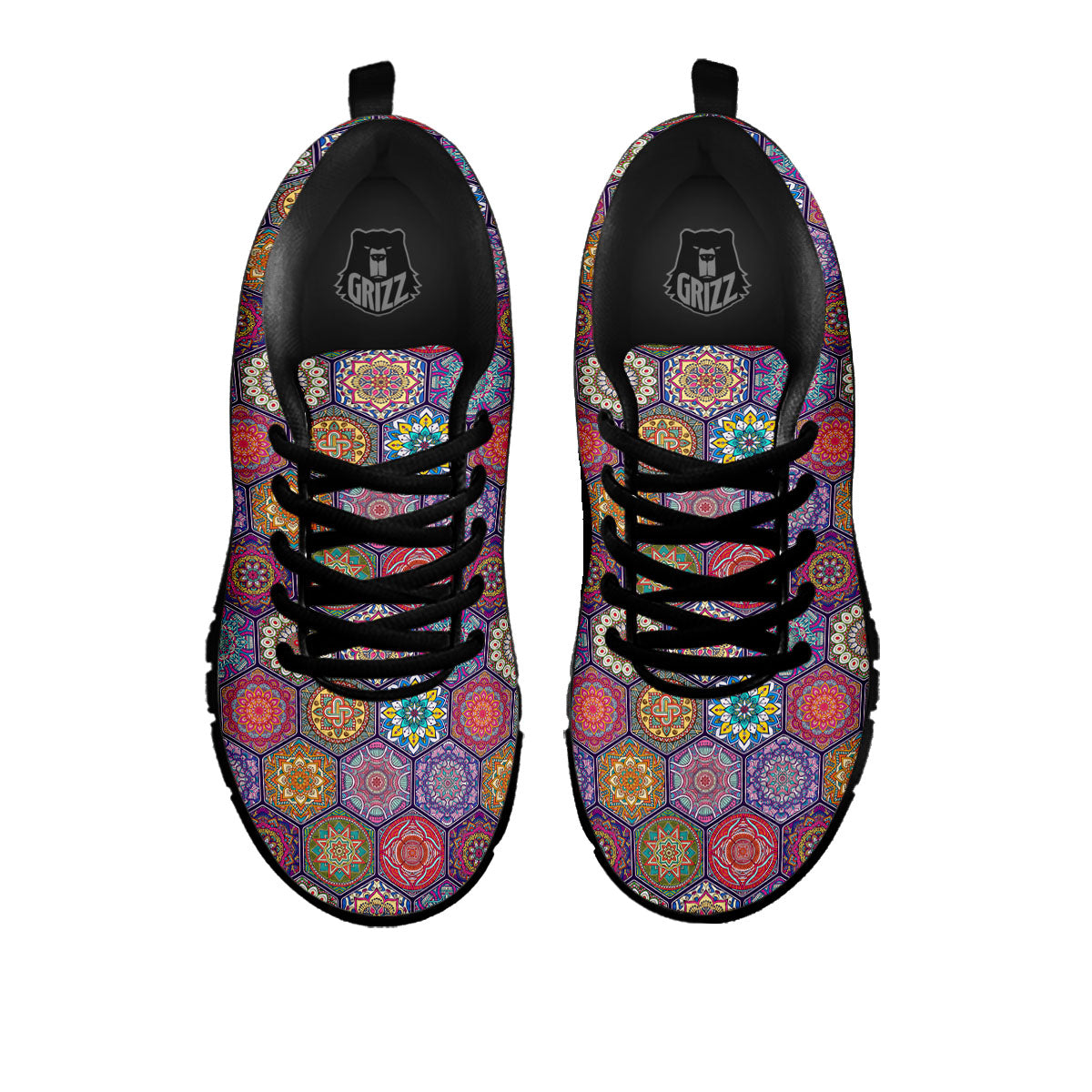 Bohemian Oriental Mandala Print Pattern Black Sneaker-grizzshop