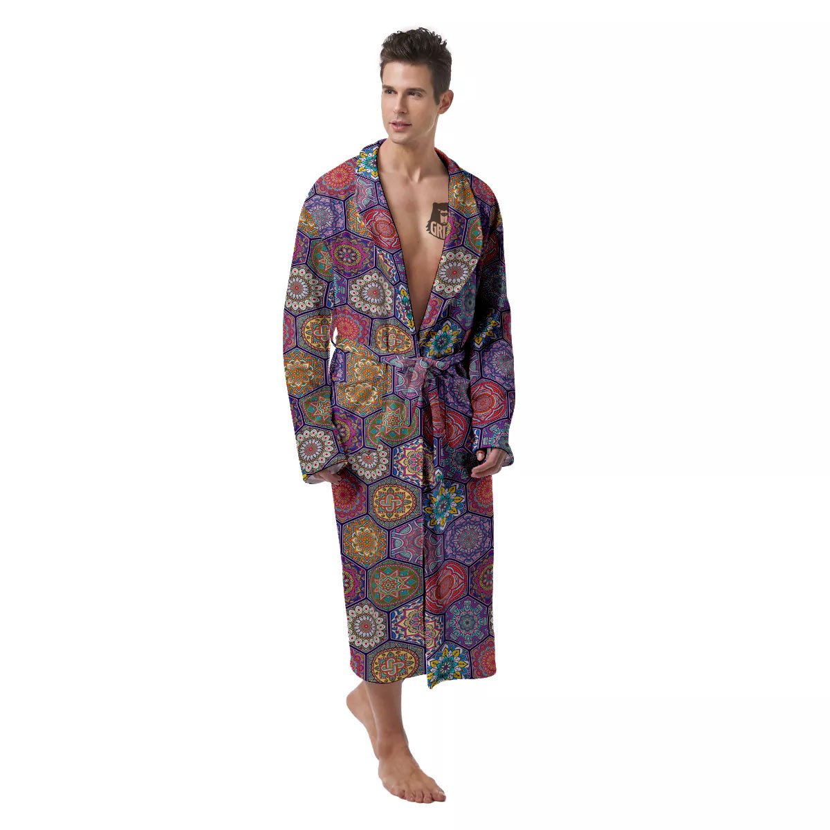 Bohemian Oriental Mandala Print Pattern Men's Robe-grizzshop