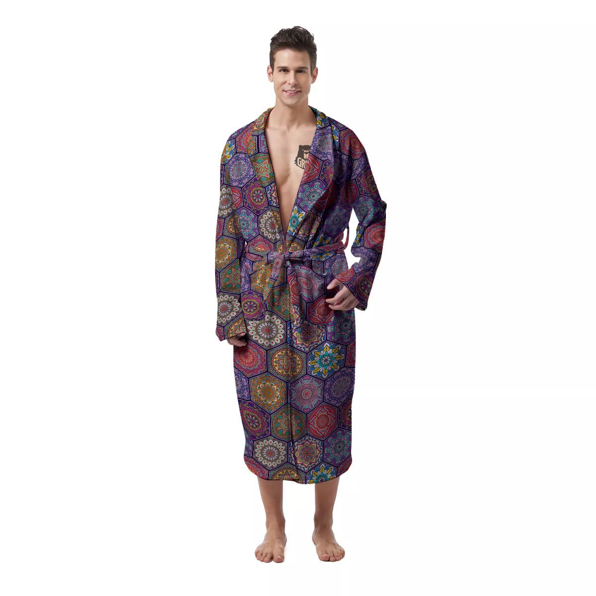 Bohemian Oriental Mandala Print Pattern Men's Robe-grizzshop