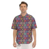 Bohemian Oriental Mandala Print Pattern Men's Short Sleeve Shirts-grizzshop