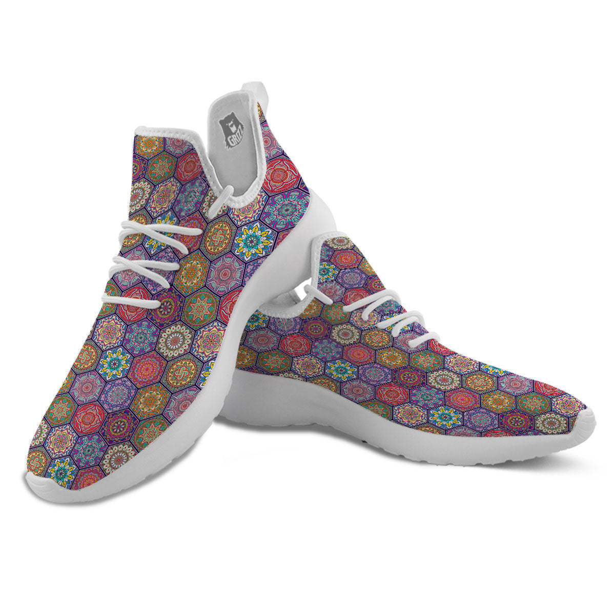 Bohemian Oriental Mandala Print Pattern White Athletic Shoes-grizzshop