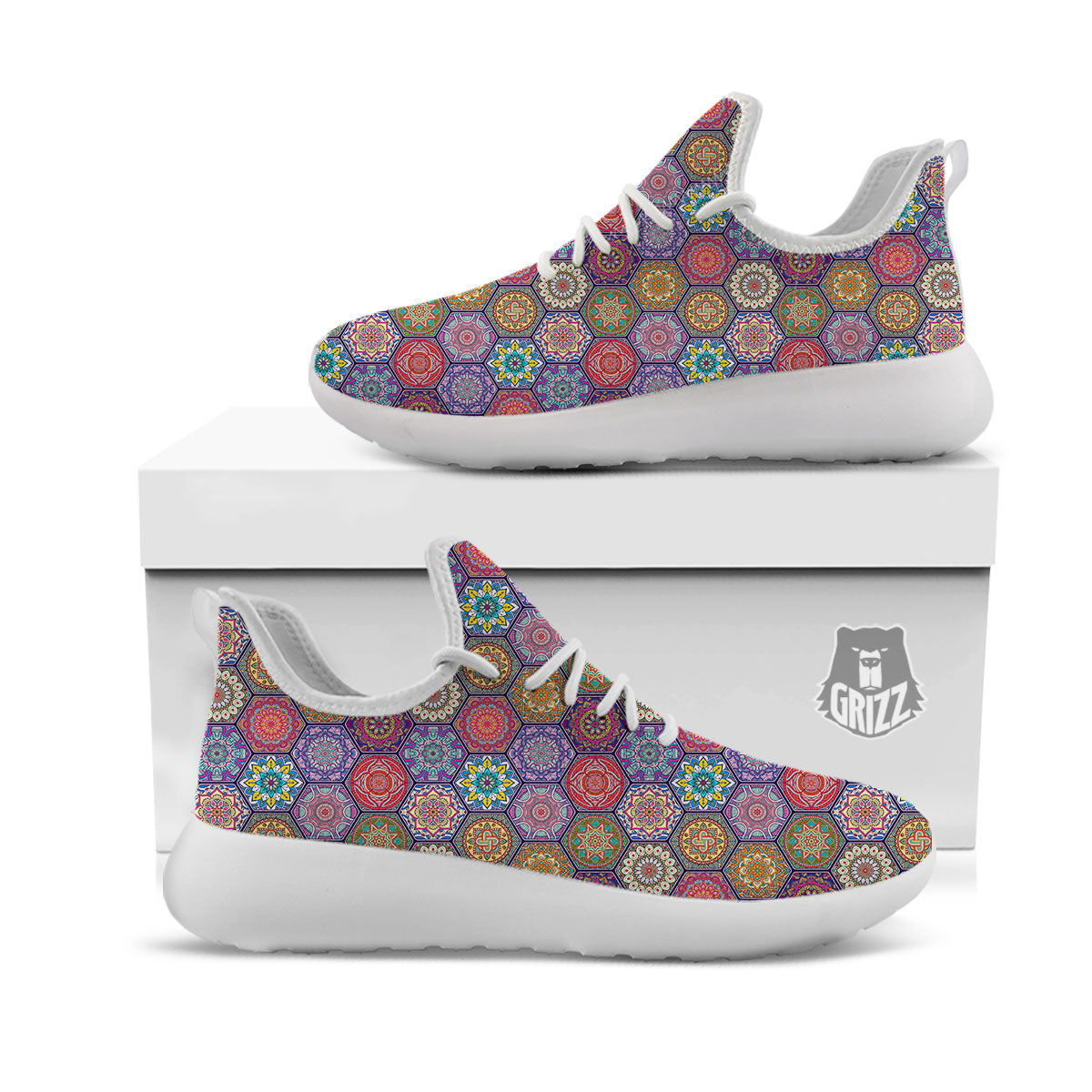 Bohemian Oriental Mandala Print Pattern White Athletic Shoes-grizzshop