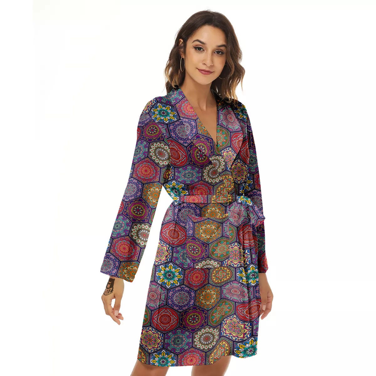 Bohemian Oriental Mandala Print Pattern Women's Robe-grizzshop