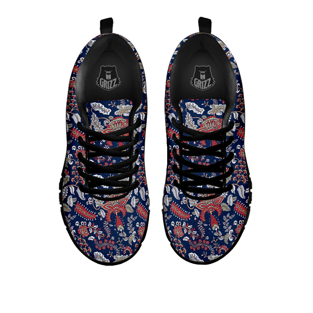 Bohemian Paisley Floral Print Pattern Black Sneaker-grizzshop