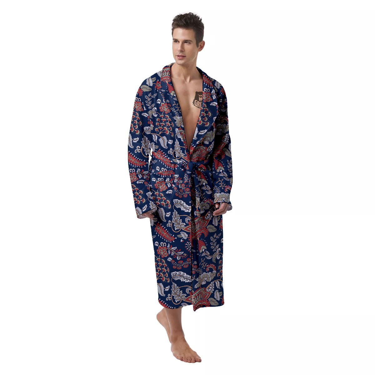 Bohemian Paisley Floral Print Pattern Men's Robe-grizzshop