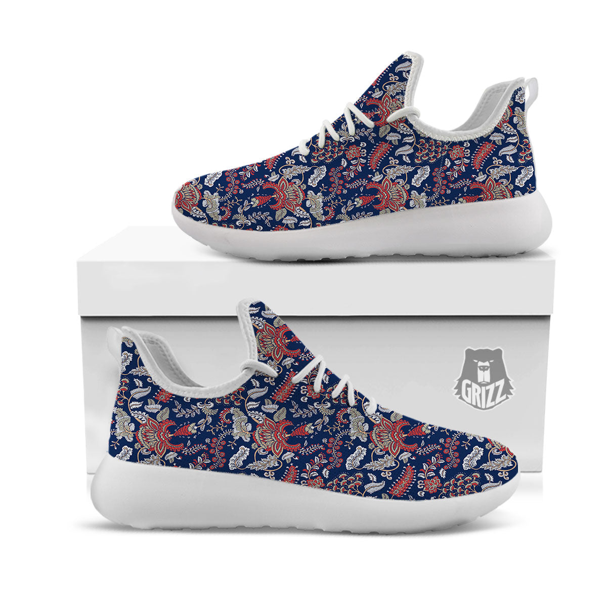 Bohemian Paisley Floral Print Pattern White Athletic Shoes-grizzshop