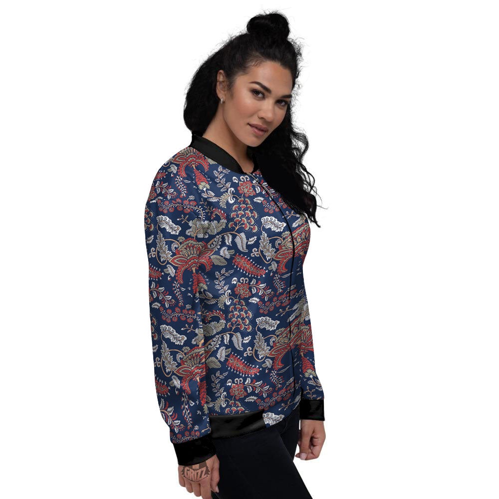 Bohemian Paisley Floral Print Pattern Women's Bomber Jacket-grizzshop