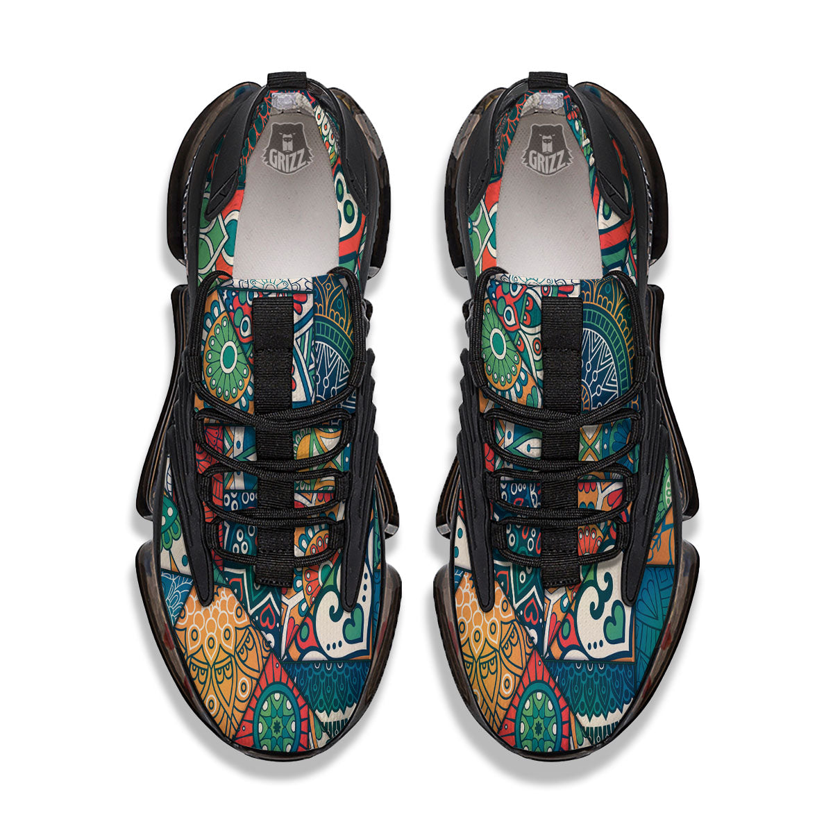 Bohemian Patchwork Mandala Print Pattern Black Gym Shoes-grizzshop