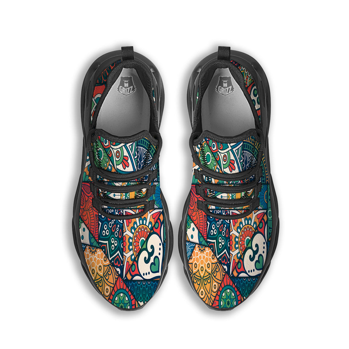 Bohemian Patchwork Mandala Print Pattern Black Running Shoes-grizzshop